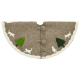 Handmade Felted Cats and Green Trees Grey Christmas Tree Skirt 36",