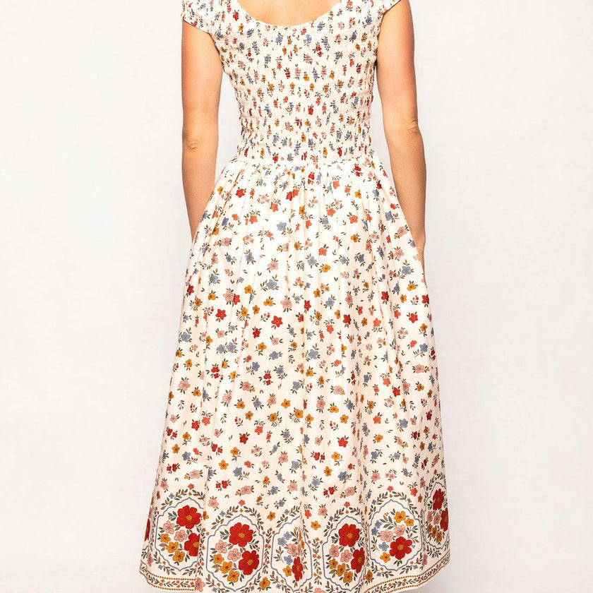 Marlow Cap Sleeve Dress in Cream Ditsy Floral