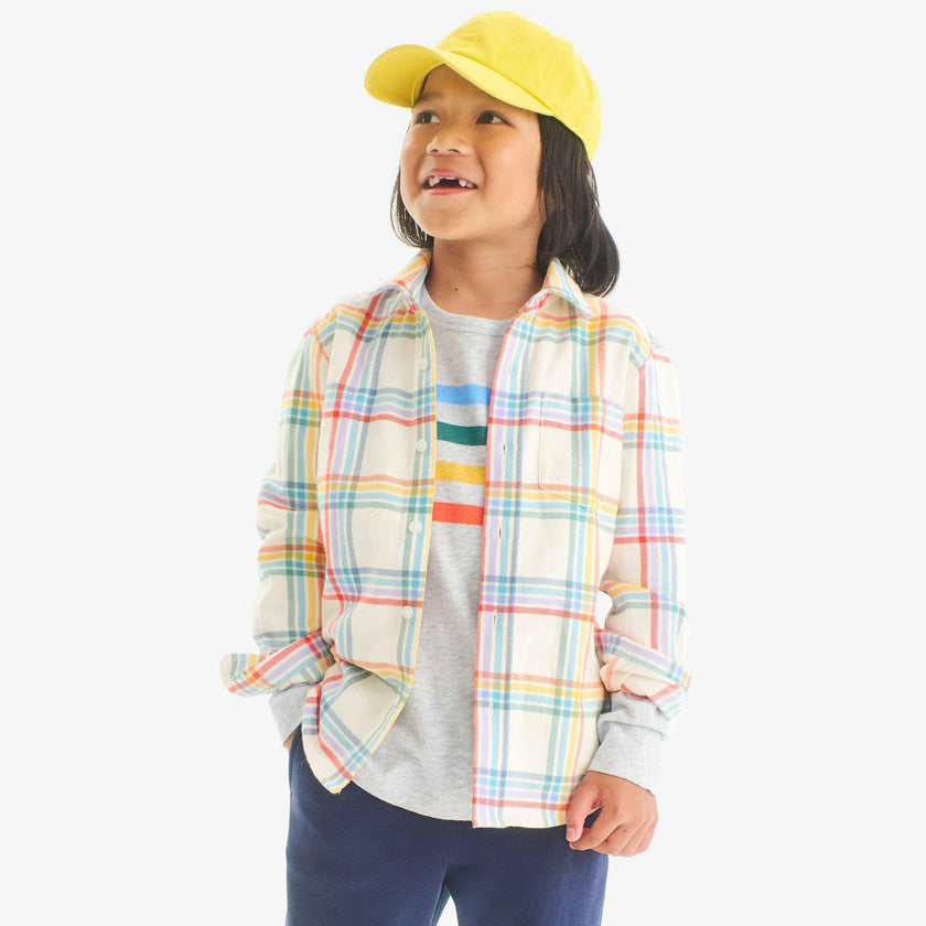 Kids long sleeve rainbow flannel button down
