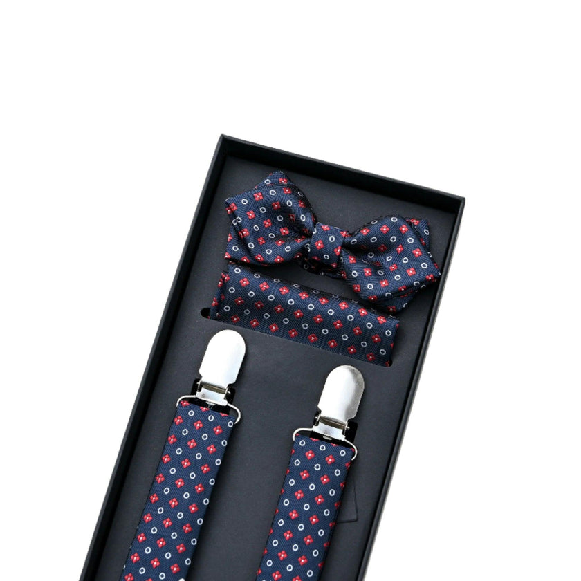 Multi-Patterned Blue Suspenders Set