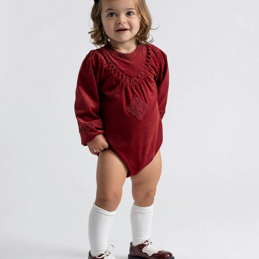 Velvet Lace Bubble Burgandy