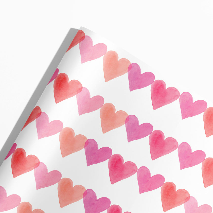 Pink Watercolor Hearts Gift Wrap