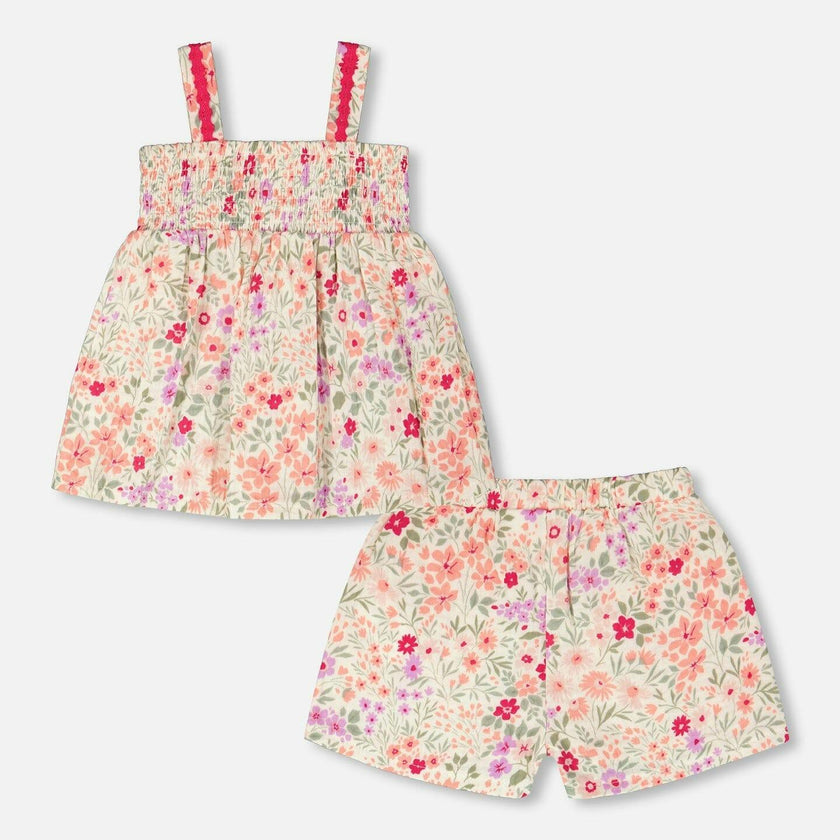 Tank Top With Smocking And Shorts Set In Muslin