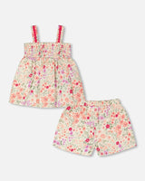 Tank Top With Smocking And Shorts Set In Muslin