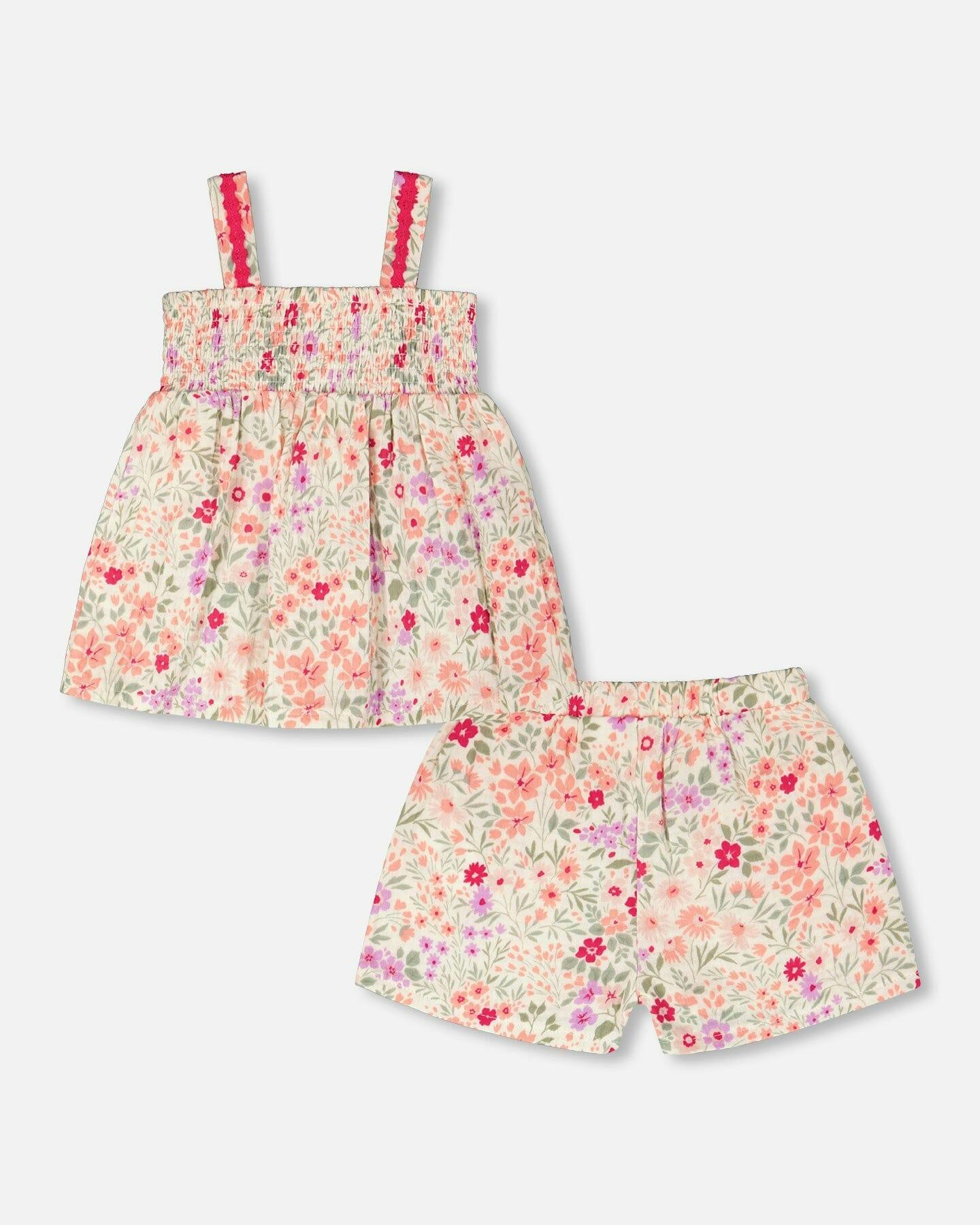 Tank Top With Smocking And Shorts Set In Muslin