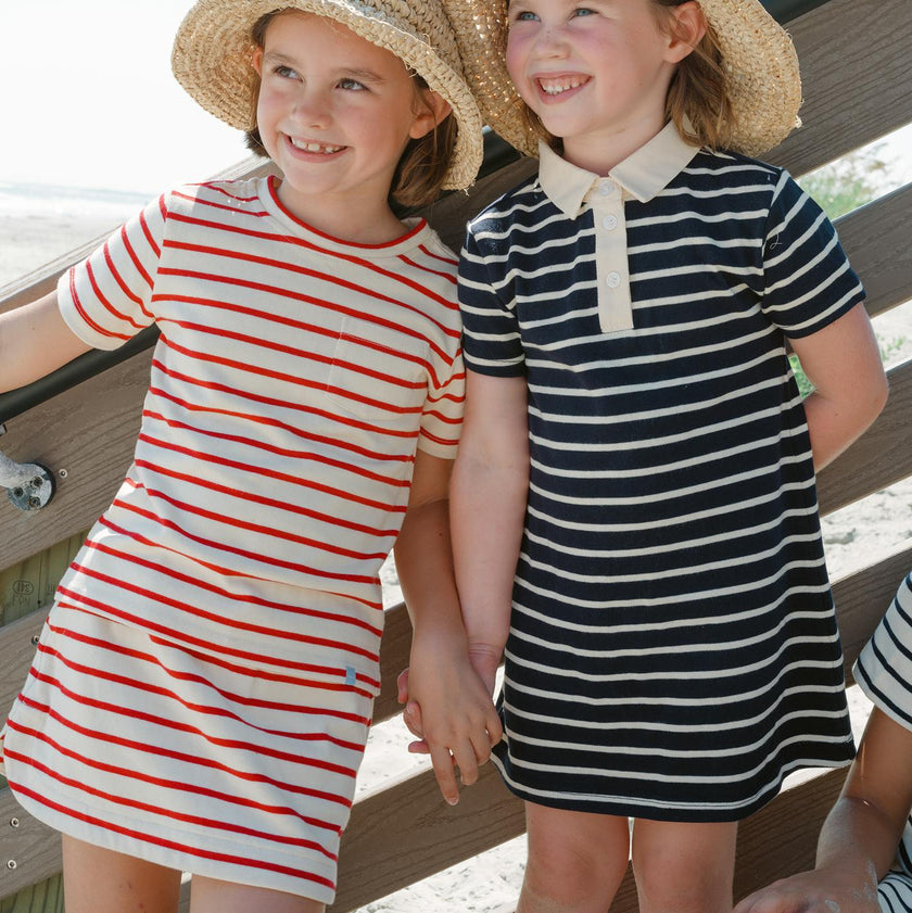 girls cream and red stripe skirt with shorts
