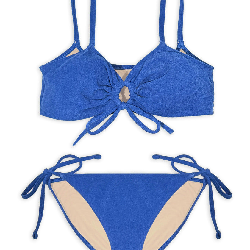 Teen Two-Piece Swimsuit, Bralette Tie Reversible & Bikini - Terry Cobalt Blue