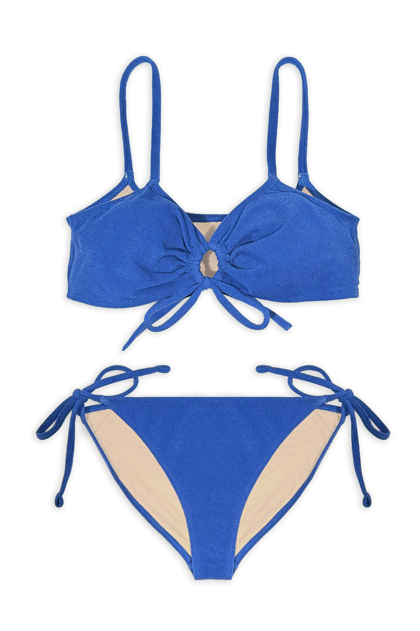 Teen Two-Piece Swimsuit, Bralette Tie Reversible & Bikini - Terry Cobalt Blue