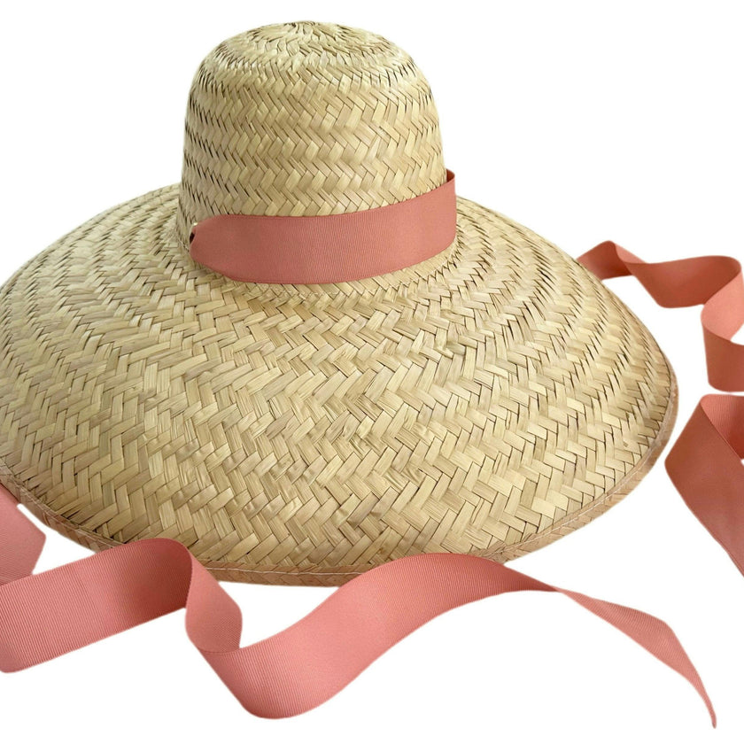 Geranium Sun Hat - Long Coral Grosgrain Ribbon