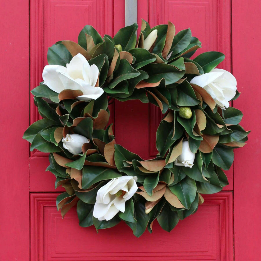 Classic Real Touch White Magnolia All Seasons Front Door Wreath  24"