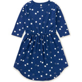 Graphic Print Crew Neck Long Sleeve Elastic Waist Midi Dress, Blue