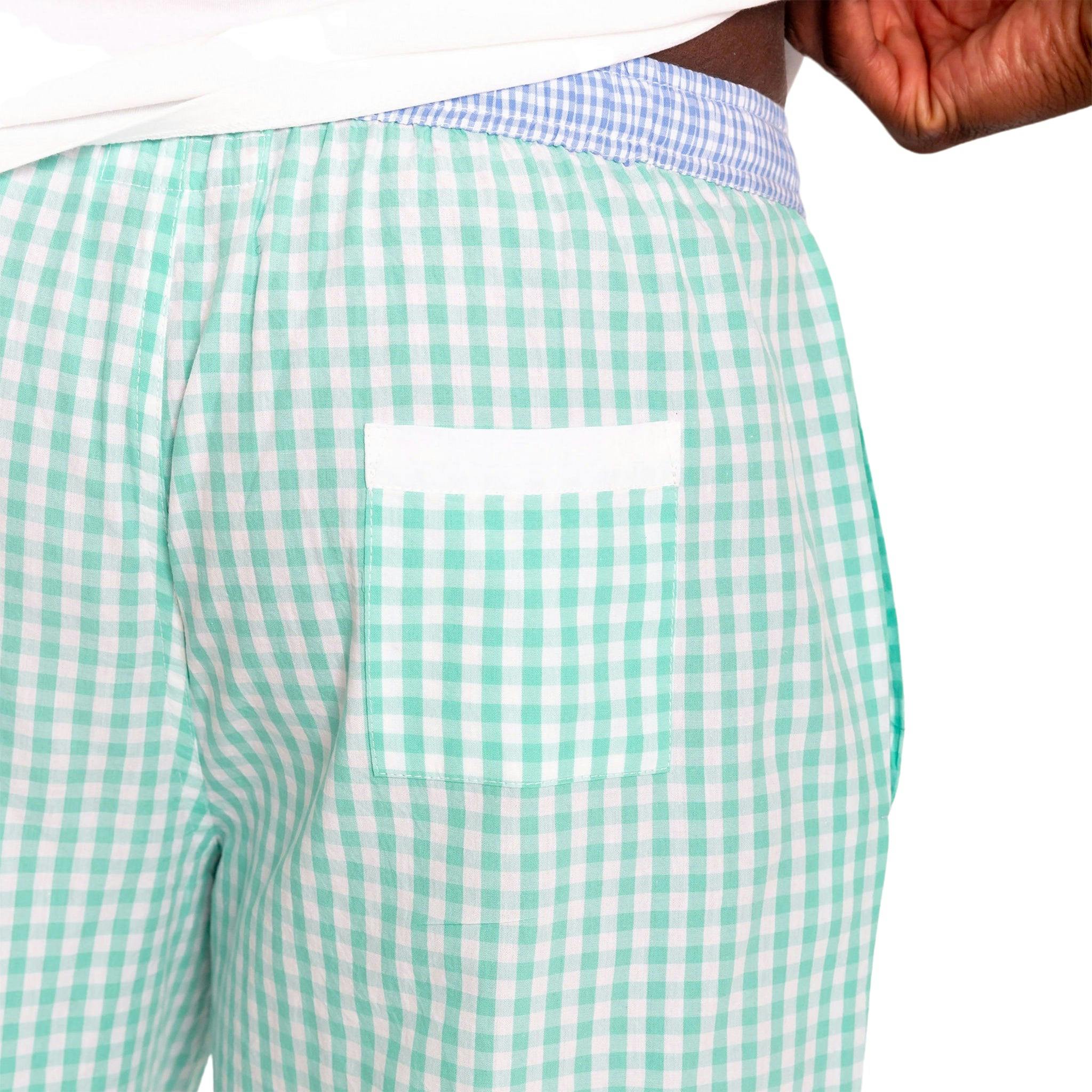 Men's Hepburn Gingham Mint Sleep Shorts - Organic Cotton Poplin