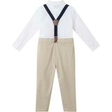 Kids White Buttondown Bowtie and Suspenders Set