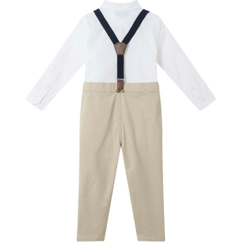 Kids White Buttondown Bowtie and Suspenders Set