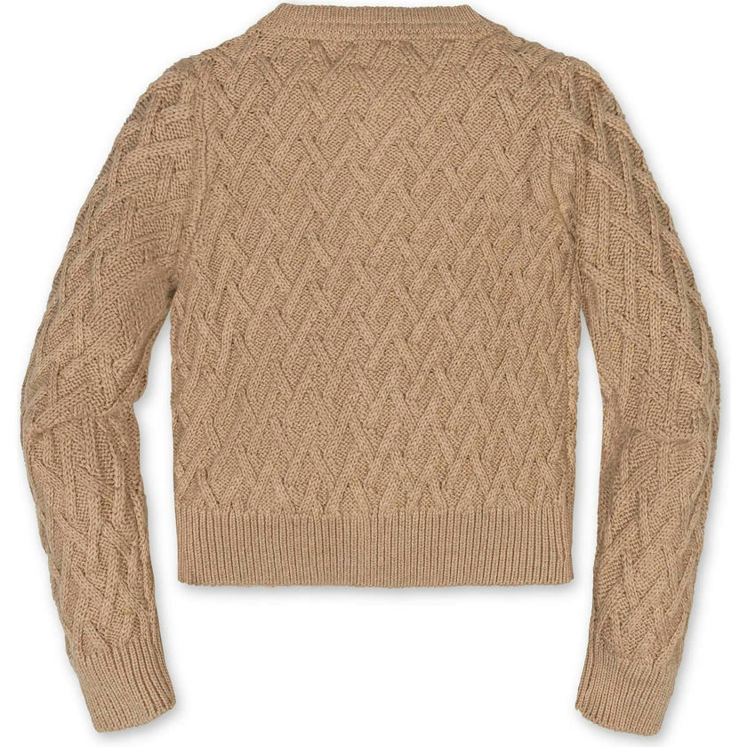 Organic Long Sleeve Herringbone Cardigan Sweater, Beige