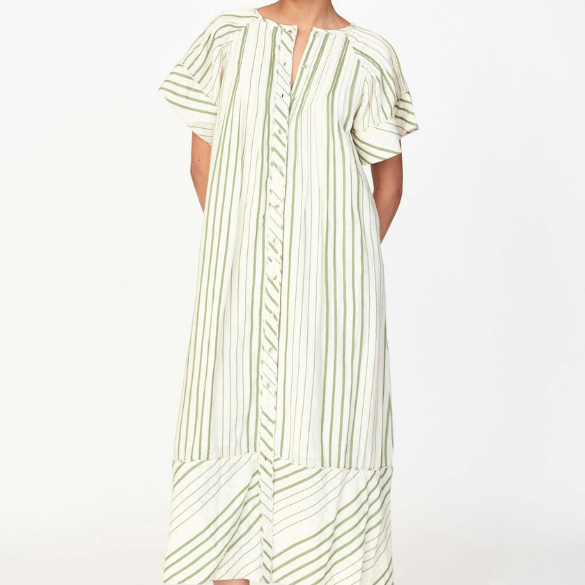 Women's Vienna Pintuck Short Sleeve Front Button Dress, Green