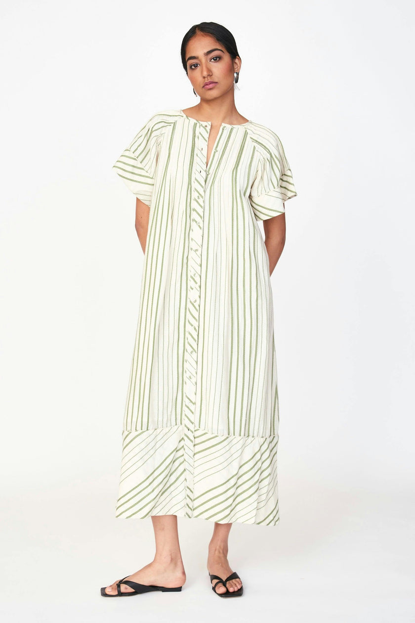 Vienna Pintuck Dress in Garden Stripe