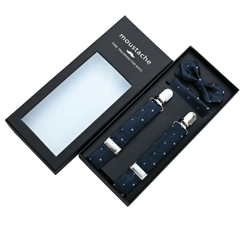 Navy Blue Dotted Suspenders Set