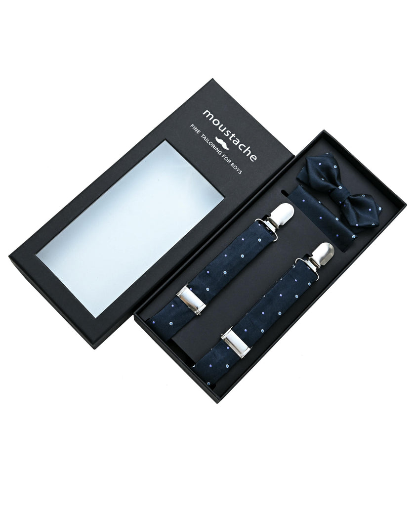 Navy Blue Dotted Suspenders Set