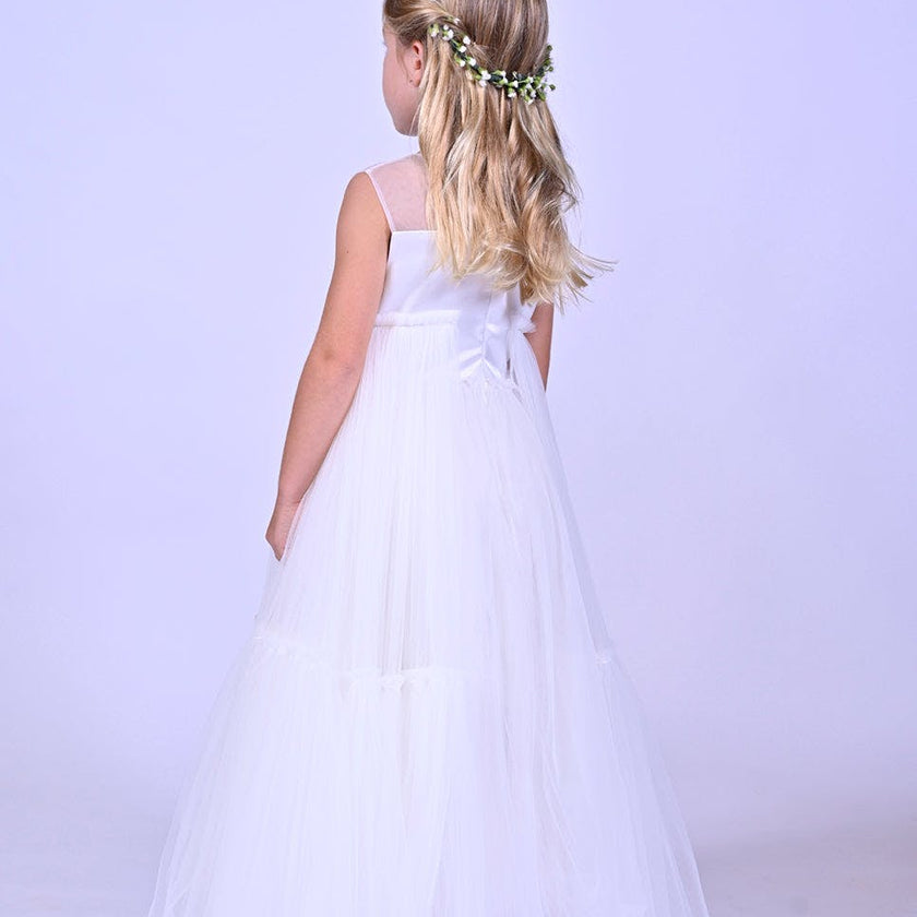 White Embroidered Tulle Dress