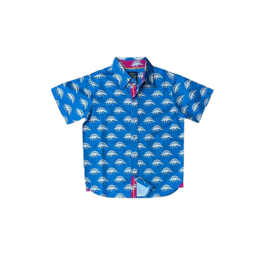 Blue Dino Shirt in Short Sleeves