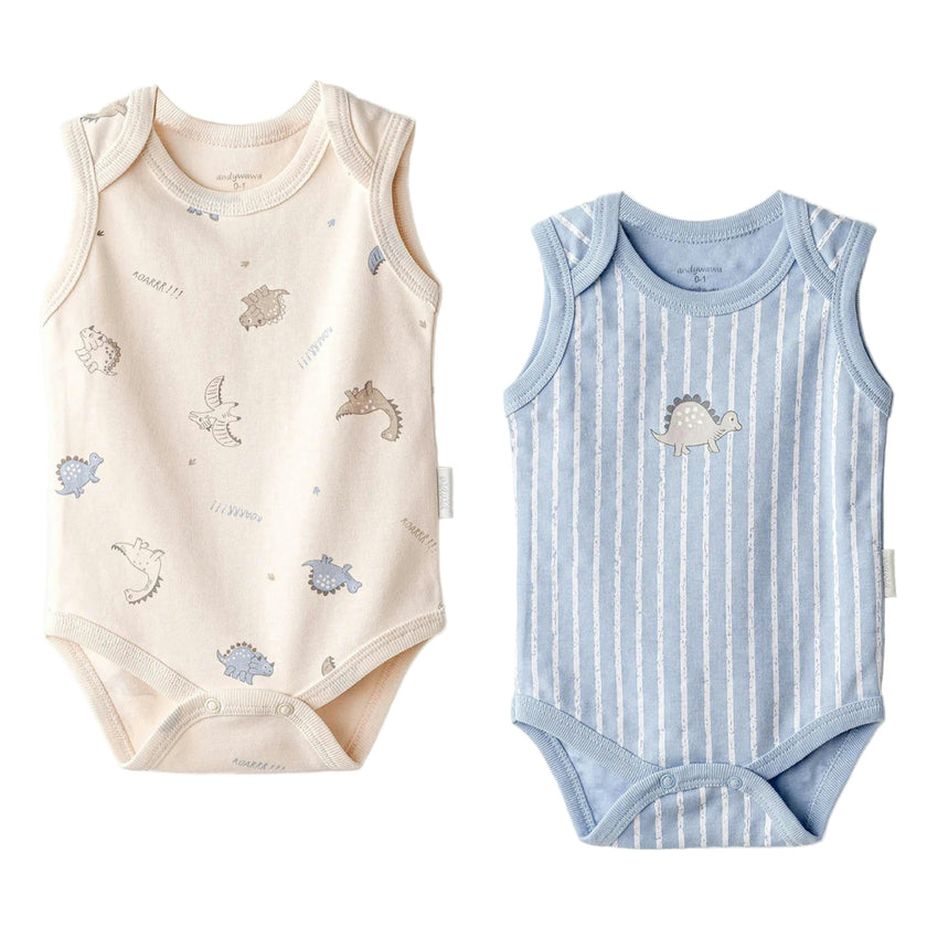 Beige and Blue Dino Bodysuits