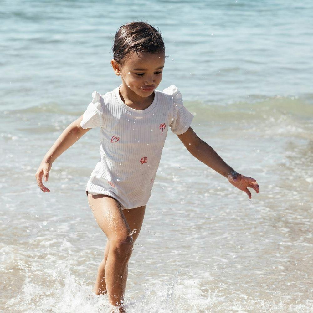 Swim Shirt Short Sleeves - White - White Pearl
