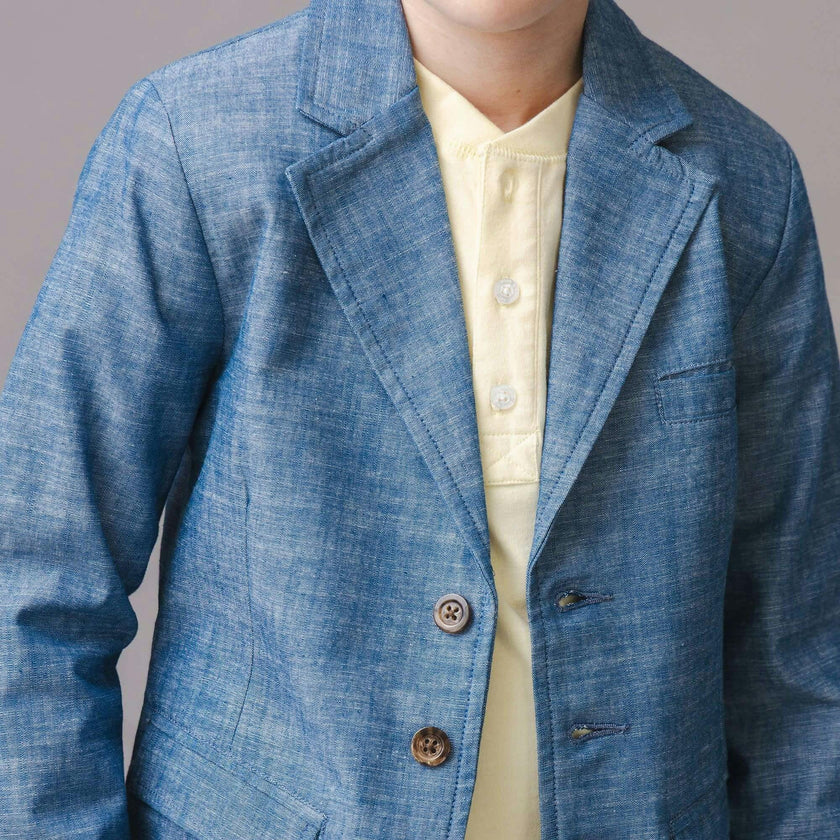 Classic Organic Chambray Suit Jacket, Blue