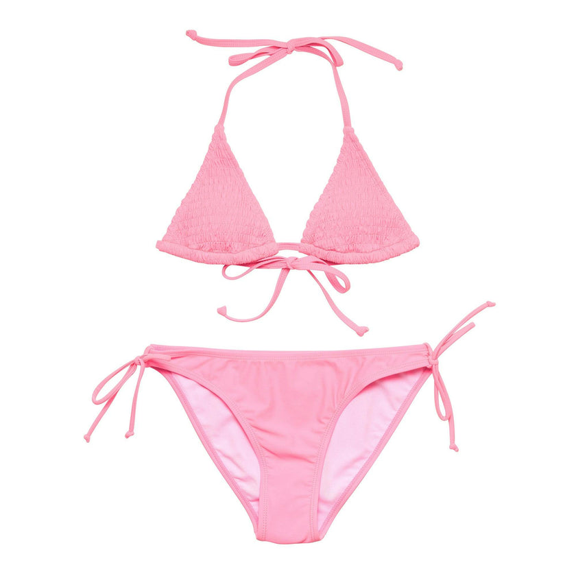 Shirred Halter Neck Tie Front & Bottom Triangle Bikini