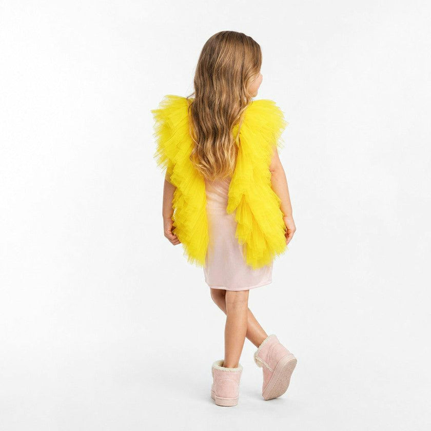 Radiant Yellow Fairy Wings Tulle Birthday Dress for Girls