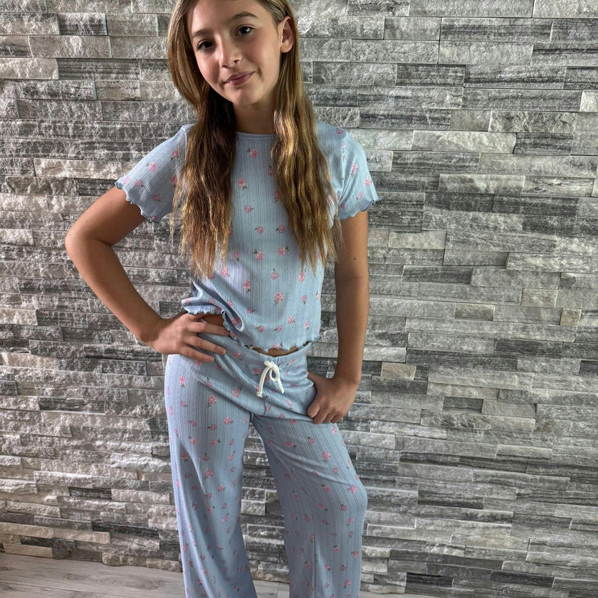 Girls Printed Lounge 2 Pc Short Sleeve Top and Pants Set