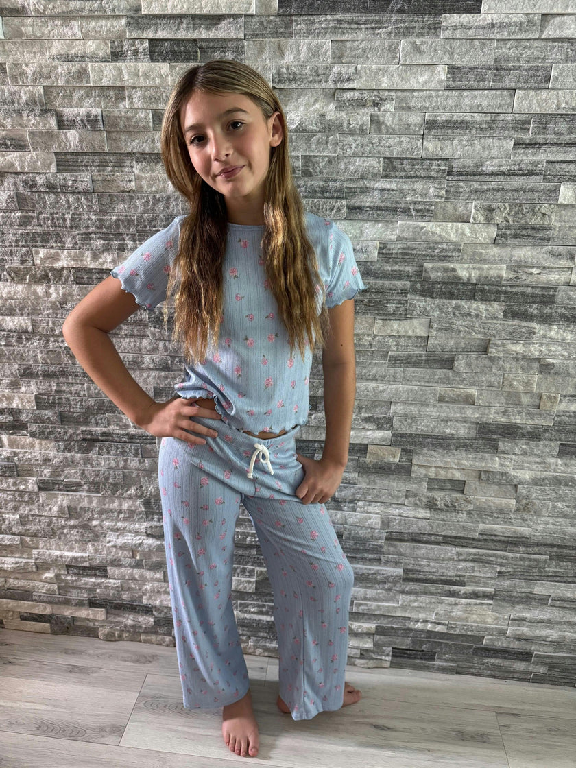 Girls Printed Lounge 2 Pc Short Sleeve Top and Pants Set