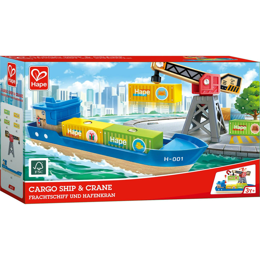 Hape: Cargo Ship & - 6 pc Train Playset