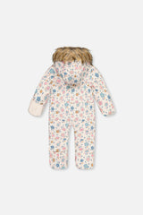 Baby Snug One Piece Snowsuit Adapted For Car Seats White With Floral Print
