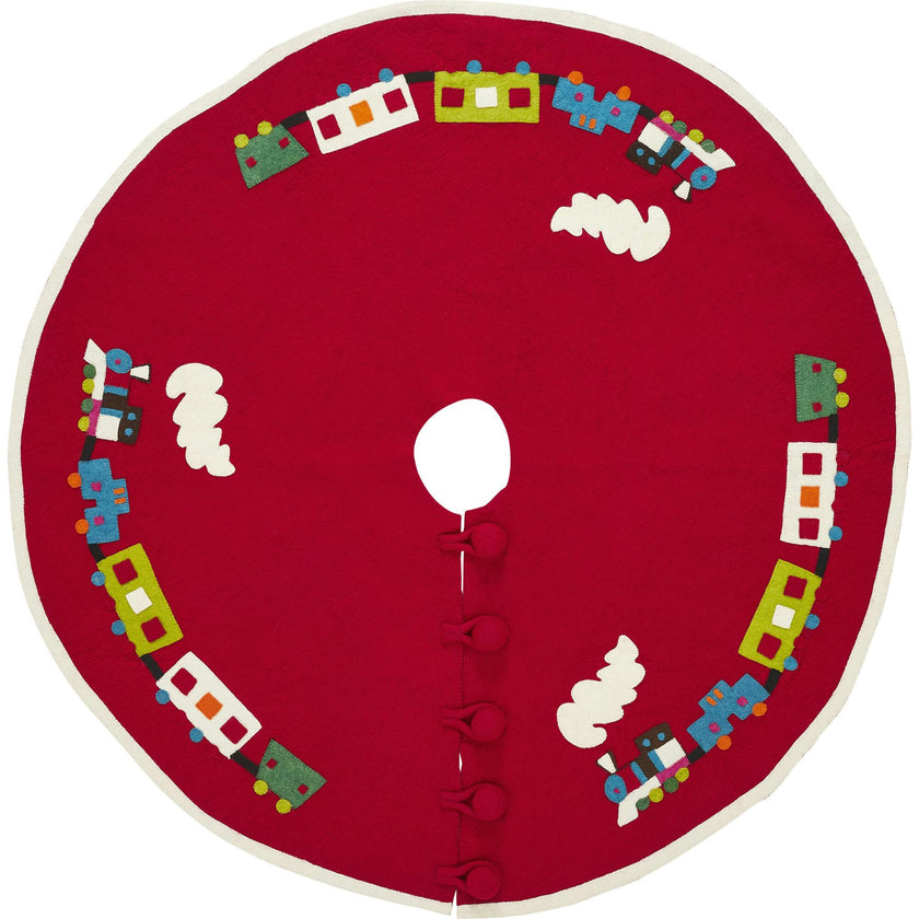 Handmade Toy Train Red Christmas Tree Skirt Felt 26"/60"