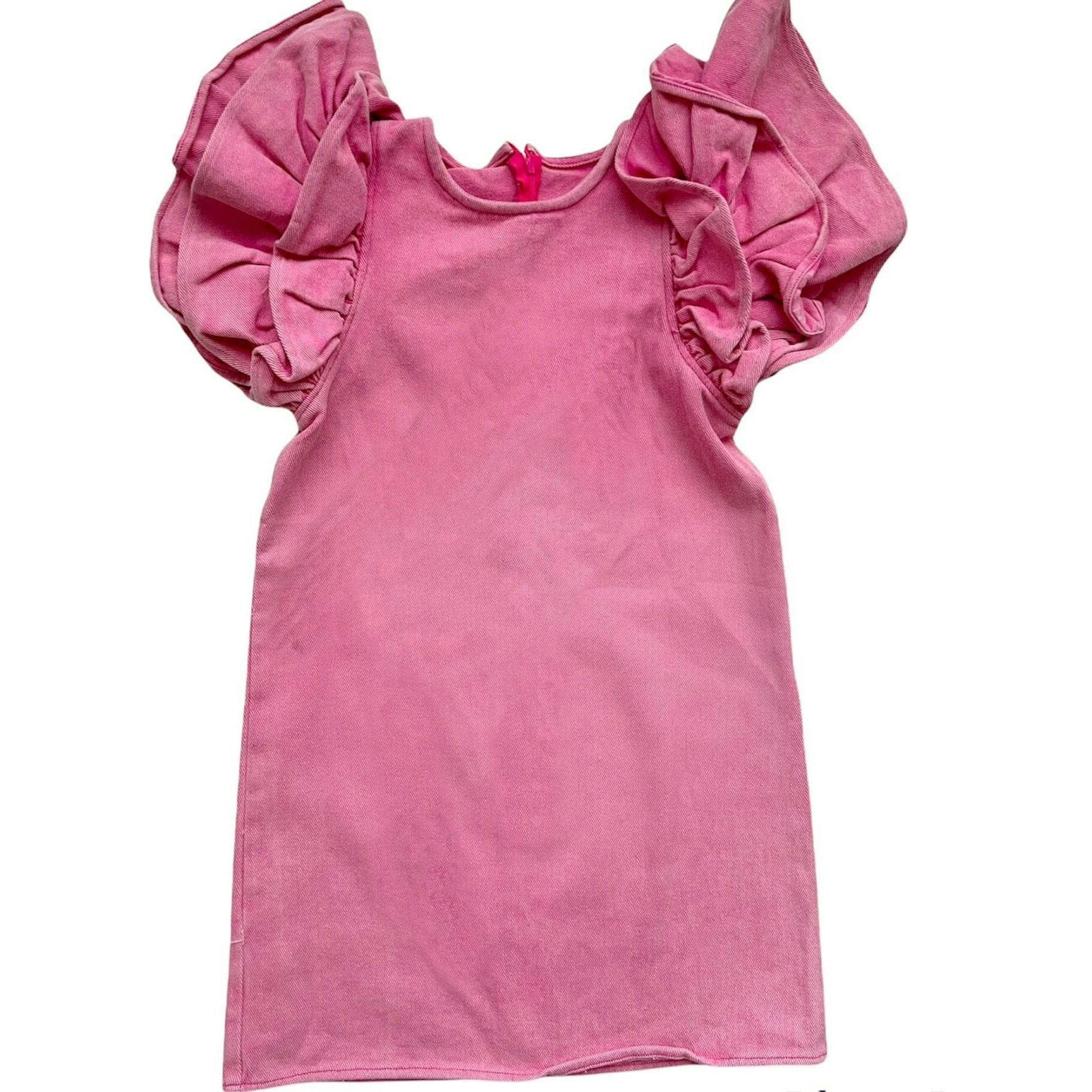 Pink Princess Ruffle Denim Dress