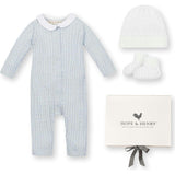 4 Piece Organic Peter Pan Collar Romper, Blue