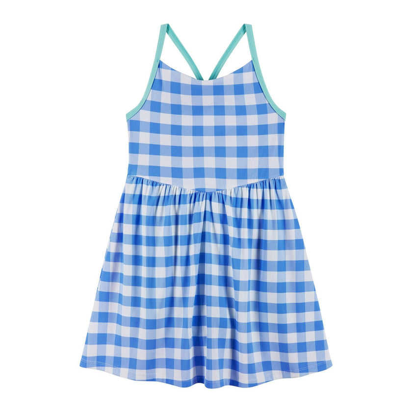 Tween Girls Knit Skort Dress | Blue Gingham