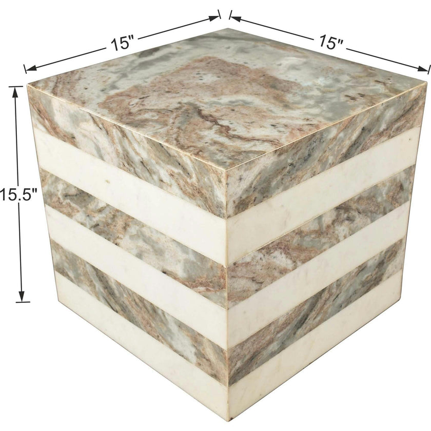 Felix 15" Contemporary Natural Marble Handmade Cube End Table