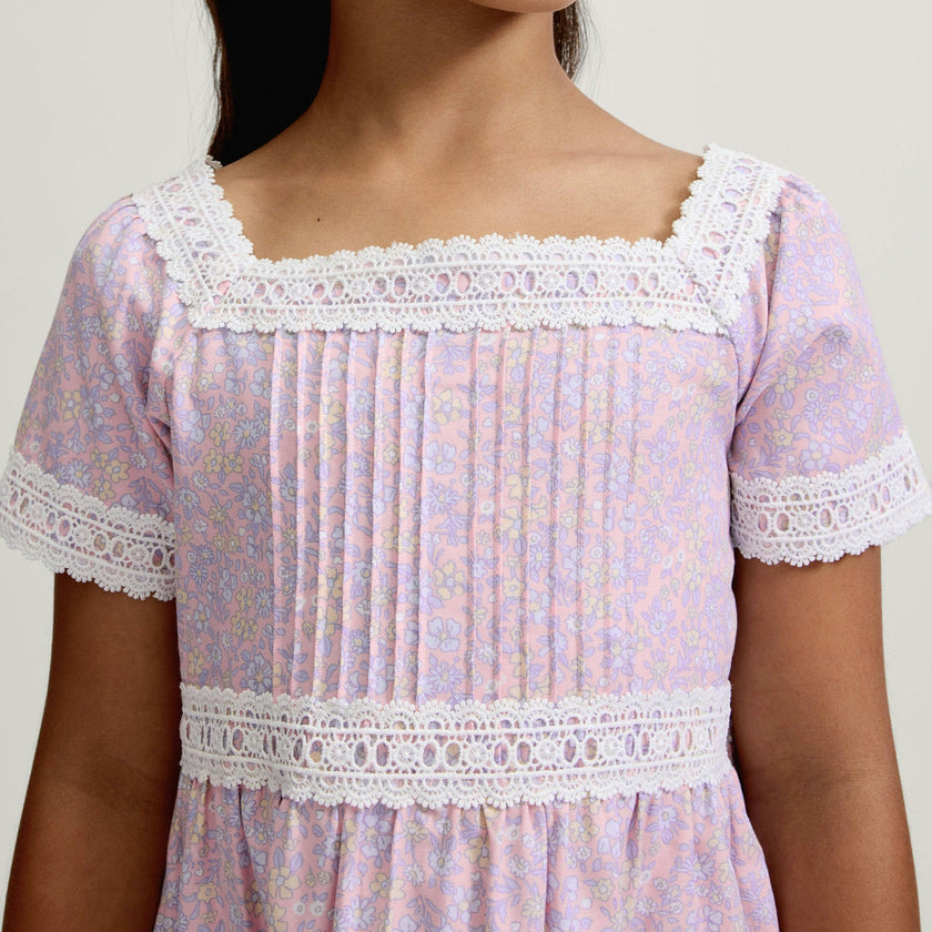 Girl's Twill Juliette Nightgown in Fleur Blush