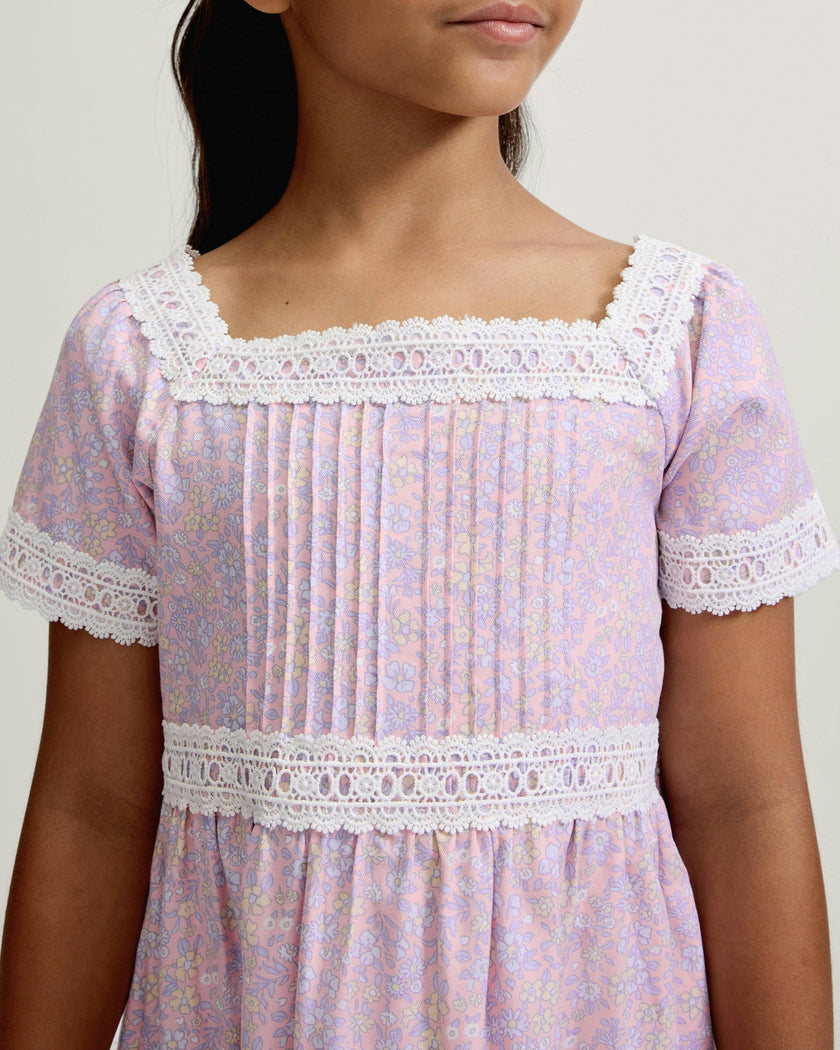 Girl's Twill Juliette Nightgown in Fleur Blush
