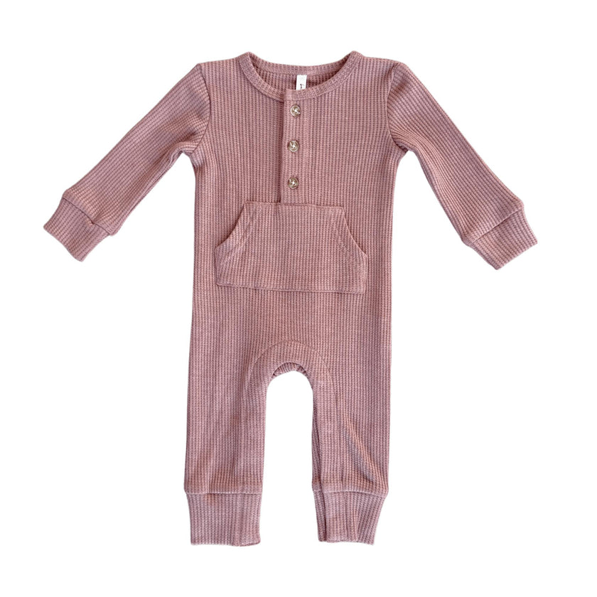 Girls Waffle Romper in Burlwood