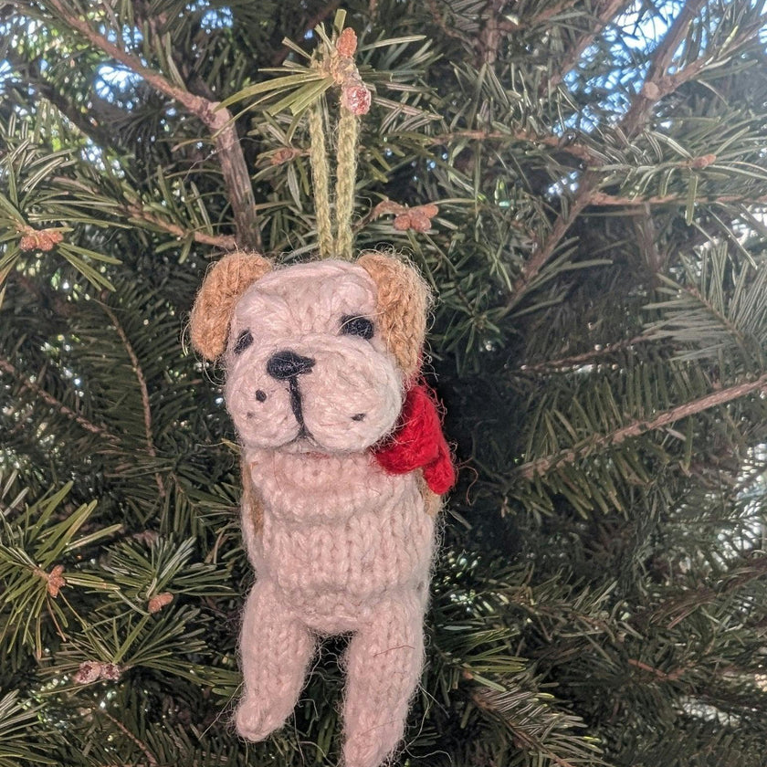 Bulldog Dog Hand Knit Christmas Ornament Arcadia Home