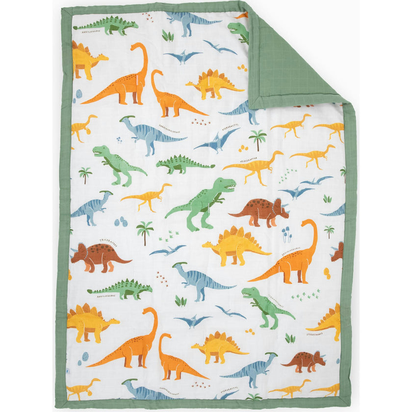 Cotton Muslin Toddler Bedding 3 Piece Set - Dino Names
