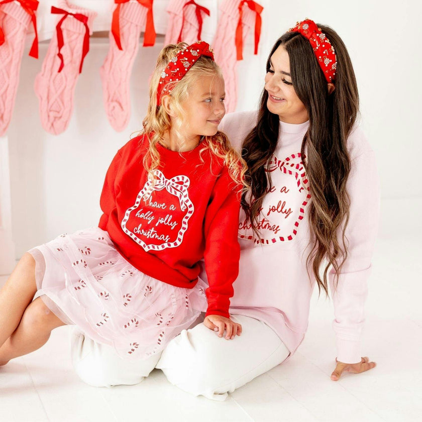 Holly Jolly Christmas Sequin Bow Patch Women's Sweatshirt