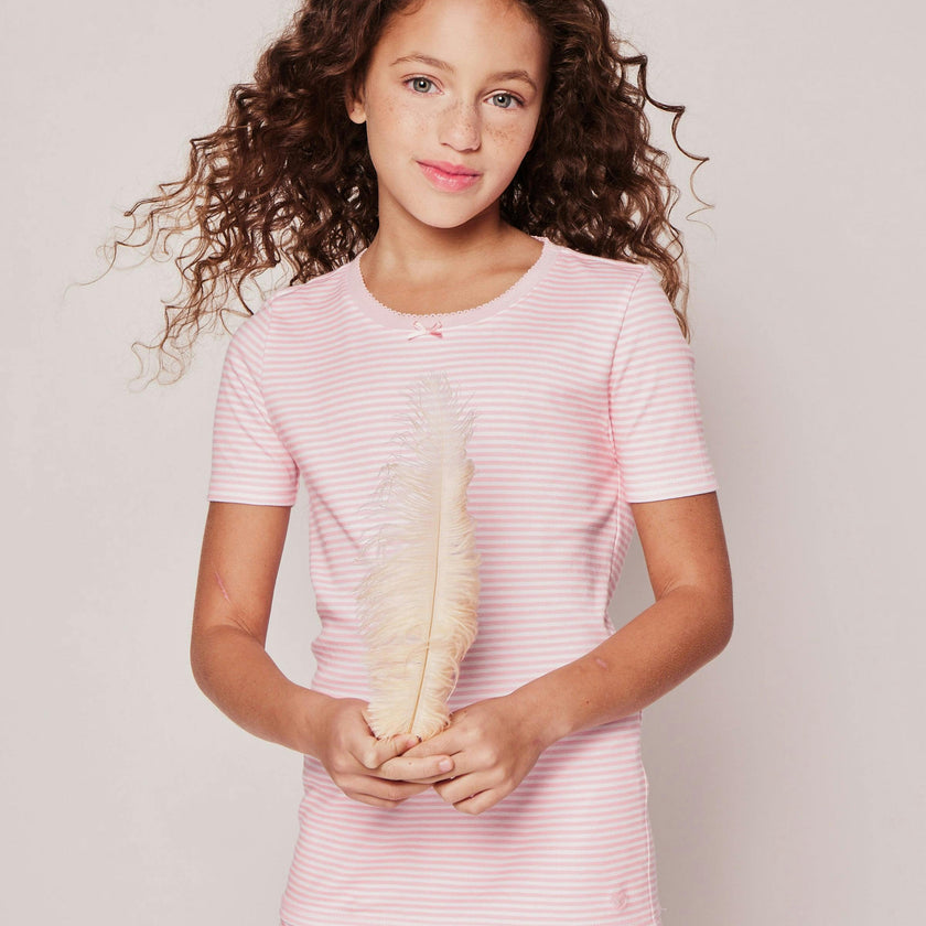 Kid's Pima Snug Fit Pajama Short Set in Pink Stripes