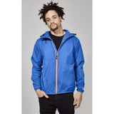 Women's royal blue full zip packable rain jacket and windbreaker