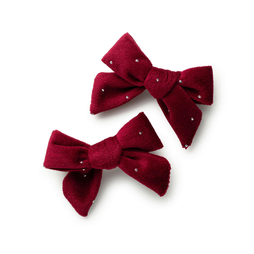 Halo Luxe Vivienne Studded Velvet Double Clip Set - Red