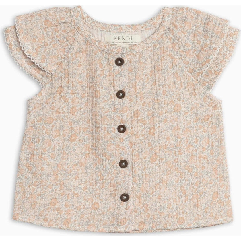 Nelly Muslin Ruffle Sleeve Top - Belmont Floral / Shell + Powder