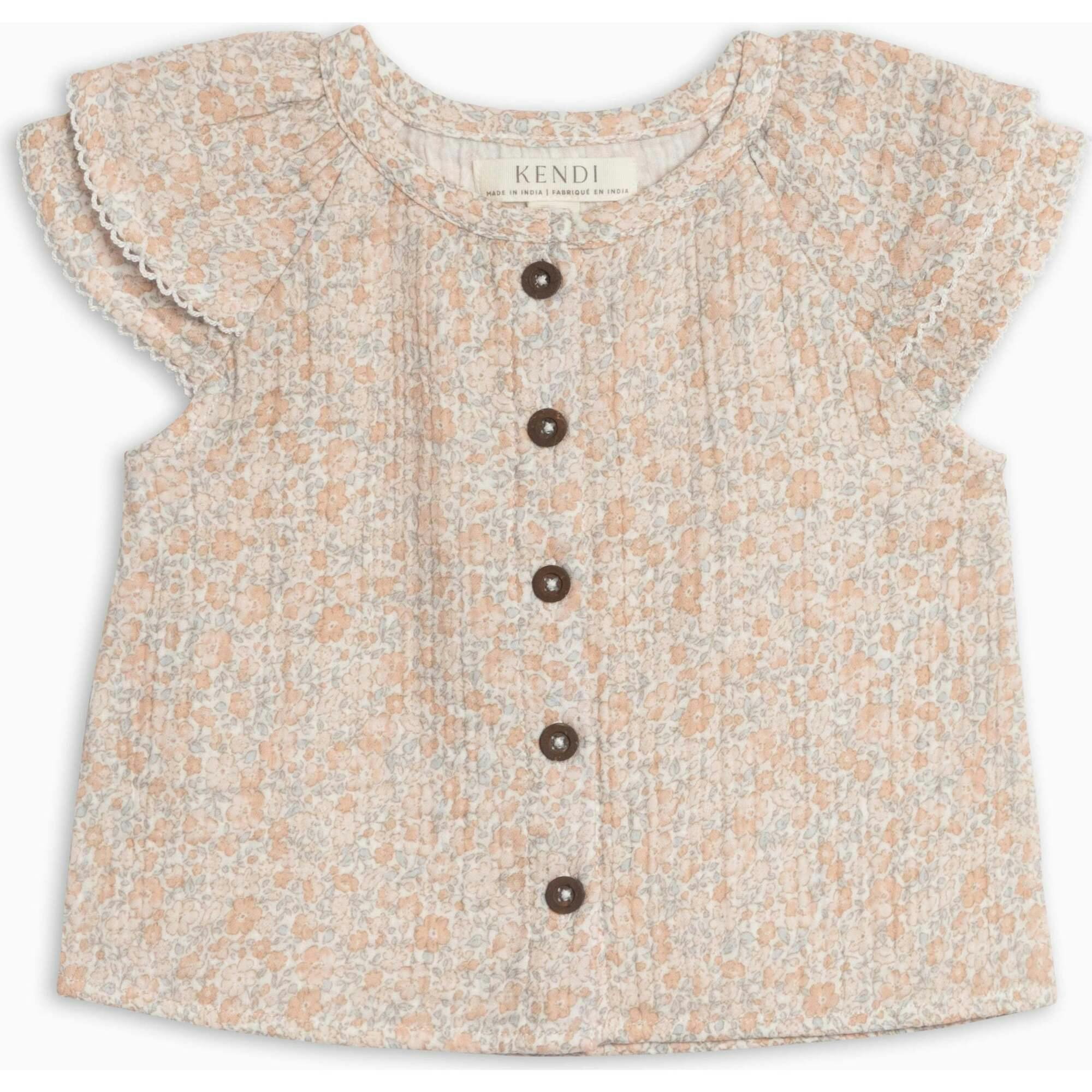 Nelly Muslin Ruffle Sleeve Top - Belmont Floral / Shell + Powder